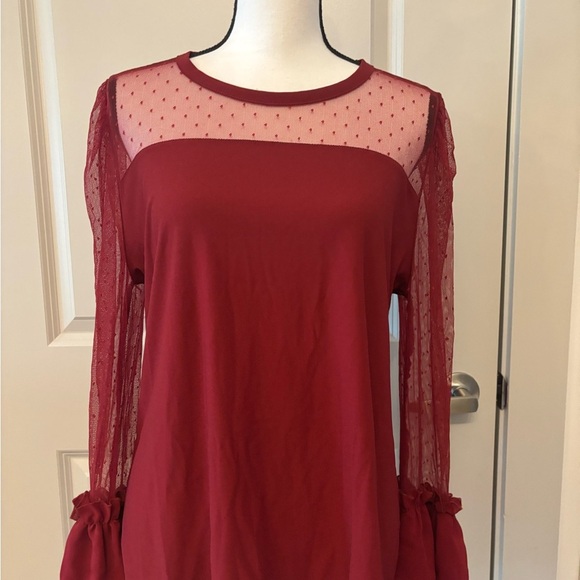 Red sexy romantic sheer sleeve flutter sleeve blouse size XL - Picture 2 of 12